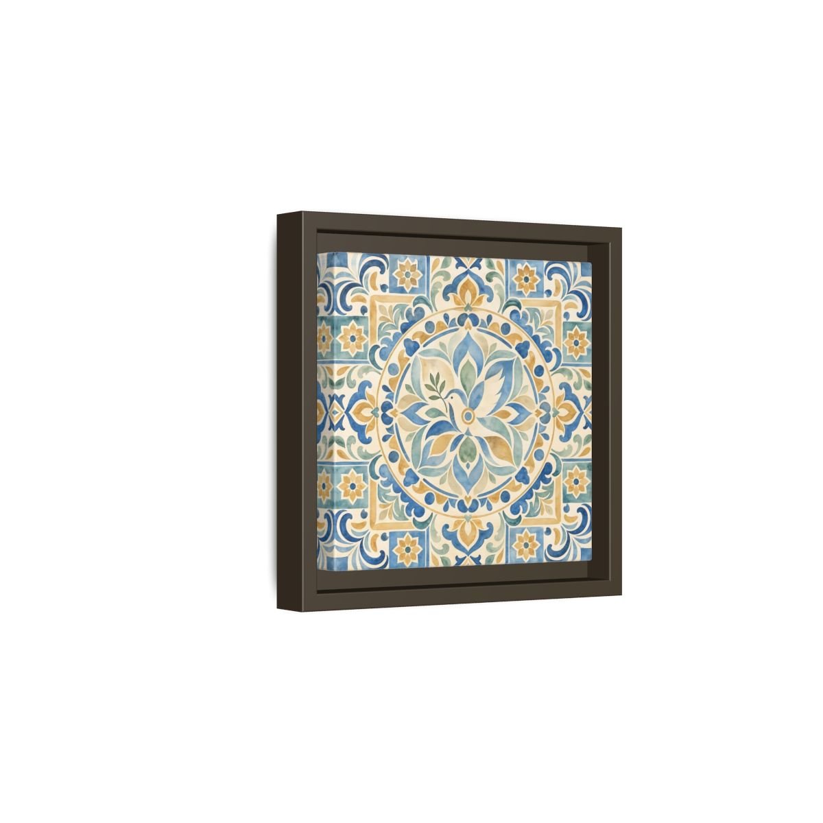 Nature Dove Blue And Gold Framed Canvas Print Wall Art – Mediterranean Living Room, Above Sofa - YesArtYes