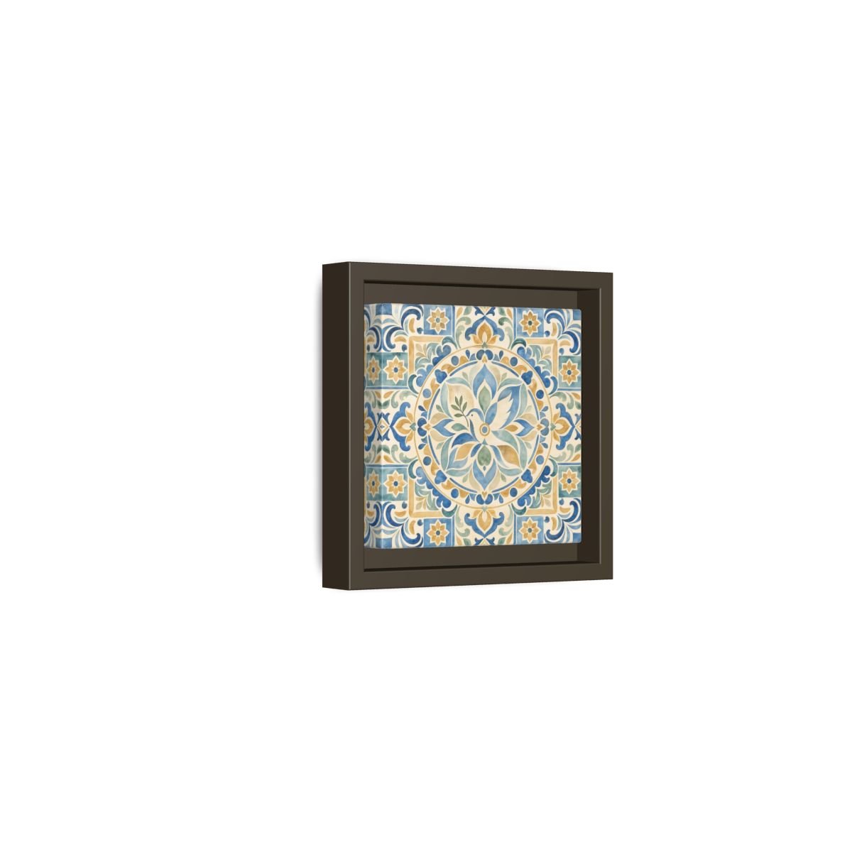 Nature Dove Blue And Gold Framed Canvas Print Wall Art – Mediterranean Living Room, Above Sofa - YesArtYes