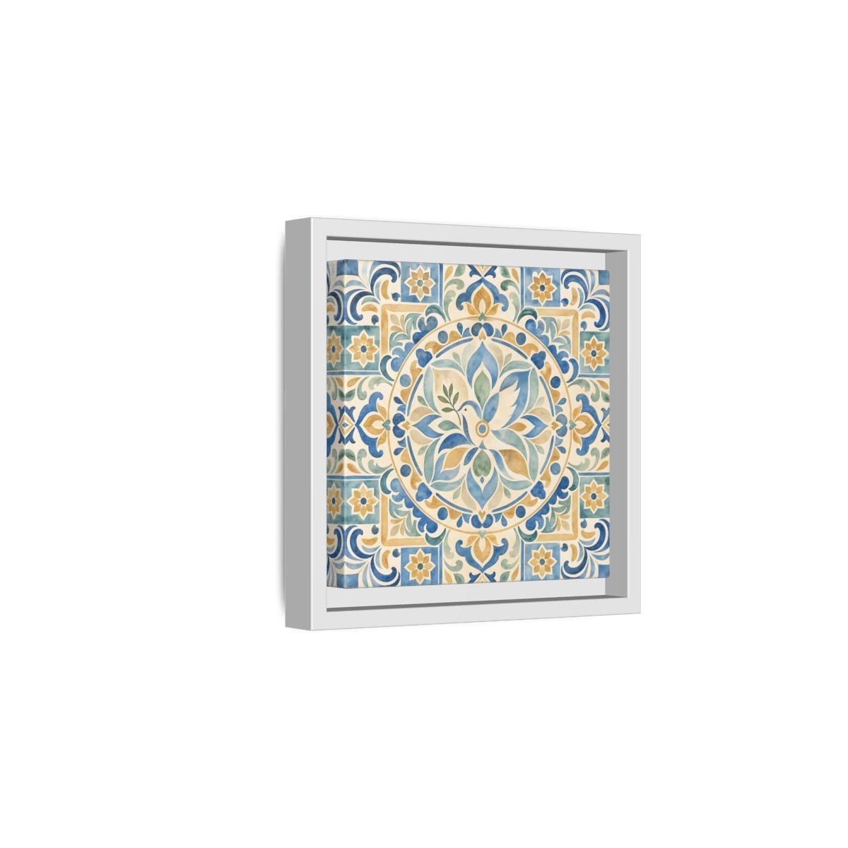 Nature Dove Blue And Gold Framed Canvas Print Wall Art – Mediterranean Living Room, Above Sofa - YesArtYes