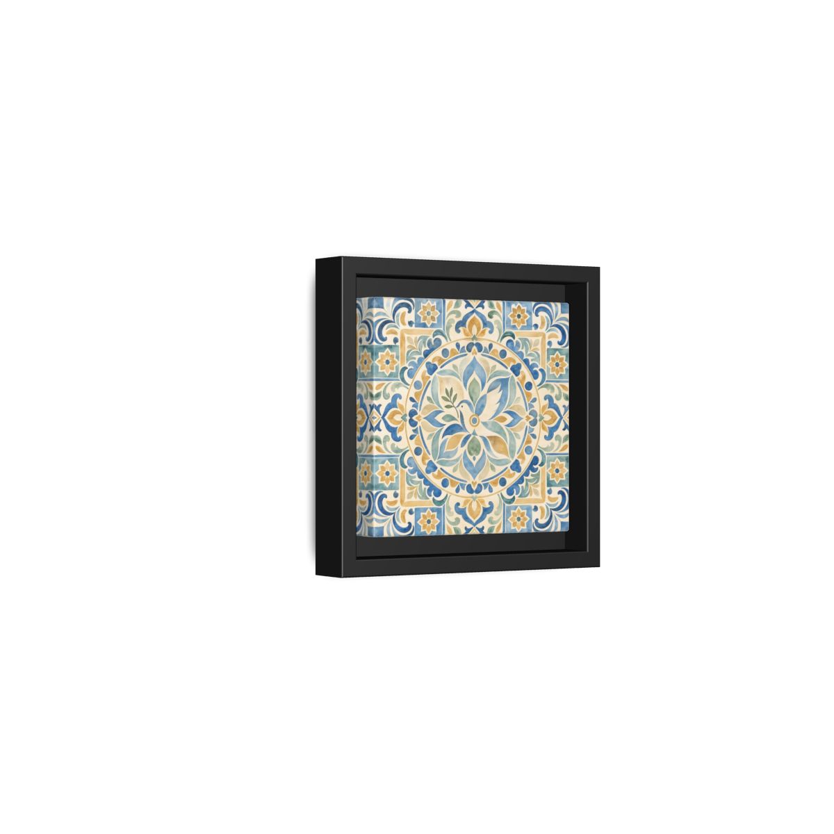 Side Mockup 24. Nature Dove Blue And Gold shown as framed canvas print