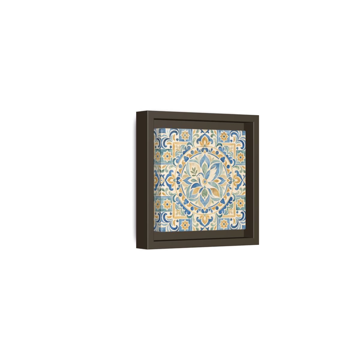 Side Mockup 23. Nature Dove Blue And Gold shown as framed canvas print