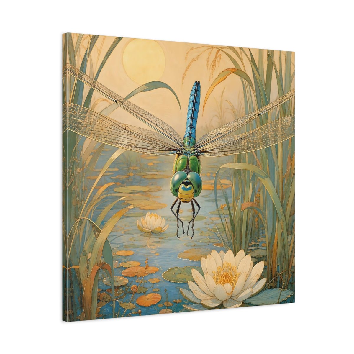 Nature Dragonfly Blue Pond Canvas Print – Art Nouveau Living Room, Above Console Table - YesArtYes