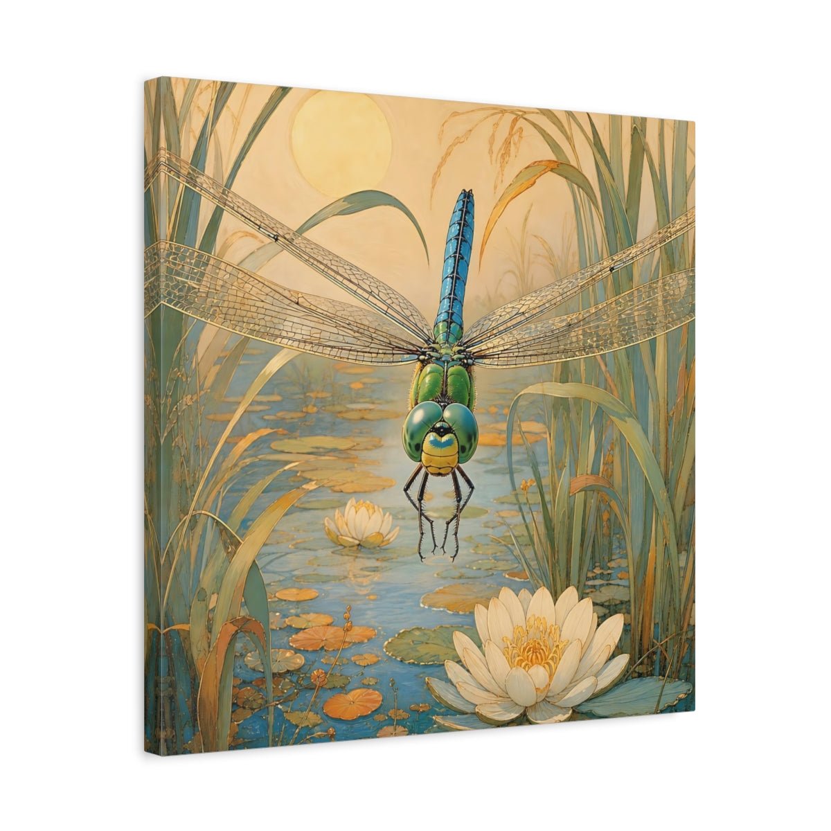 Nature Dragonfly Blue Pond Canvas Print – Art Nouveau Living Room, Above Console Table - YesArtYes