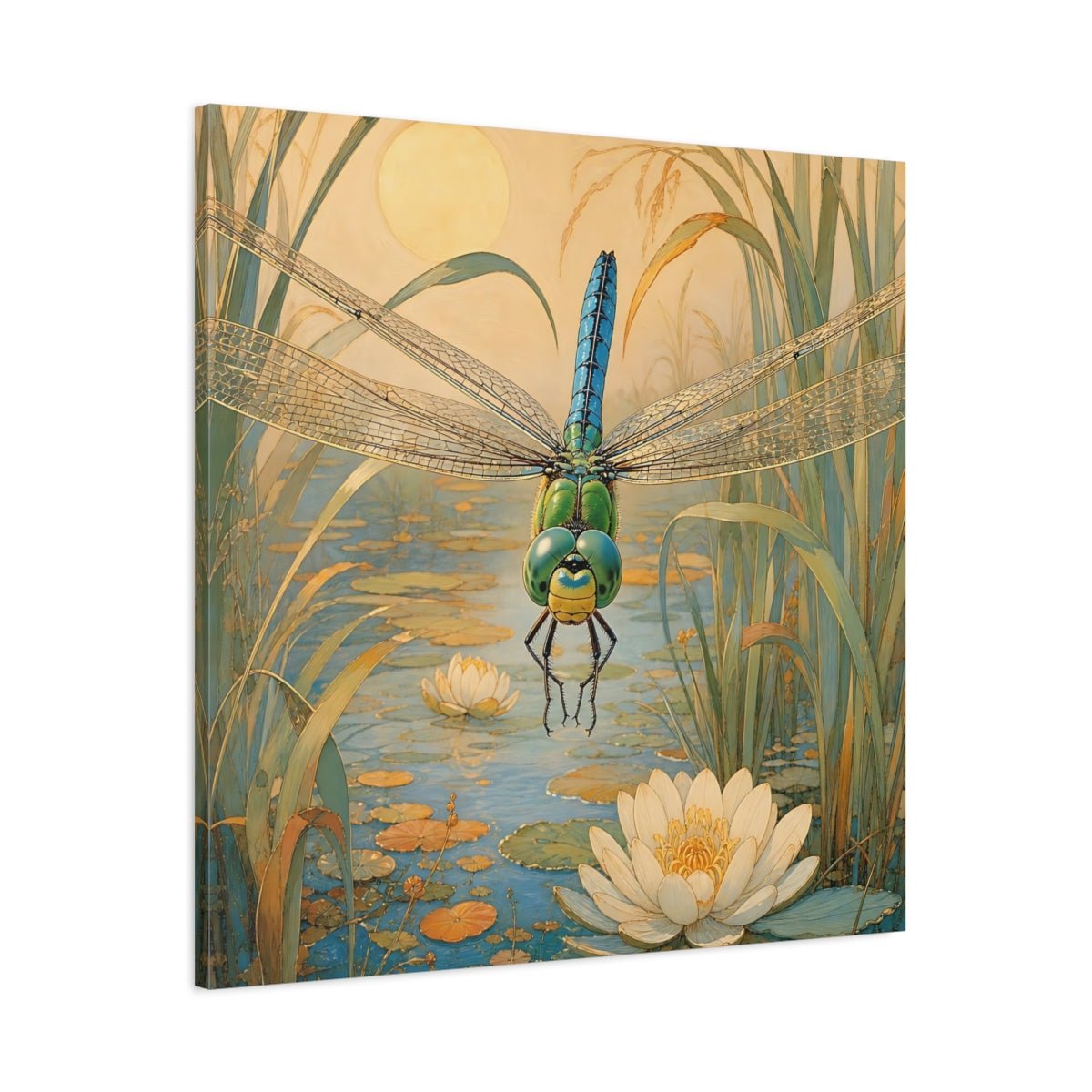 Nature Dragonfly Blue Pond Canvas Print – Art Nouveau Living Room, Above Console Table - YesArtYes