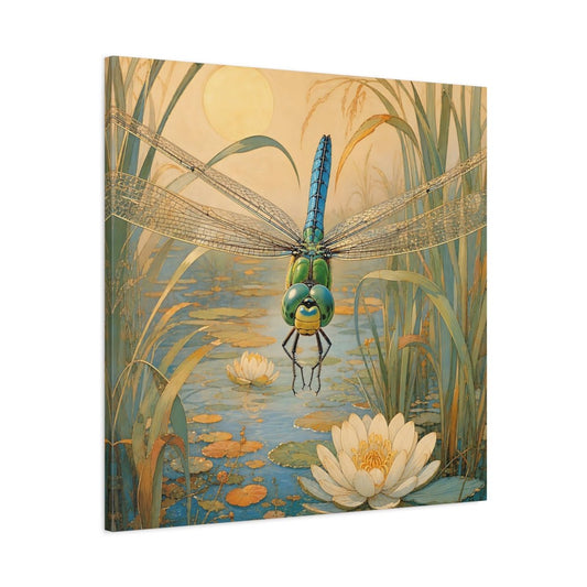 Nature Dragonfly Blue Pond Canvas Print – Art Nouveau Living Room, Above Console Table - YesArtYes