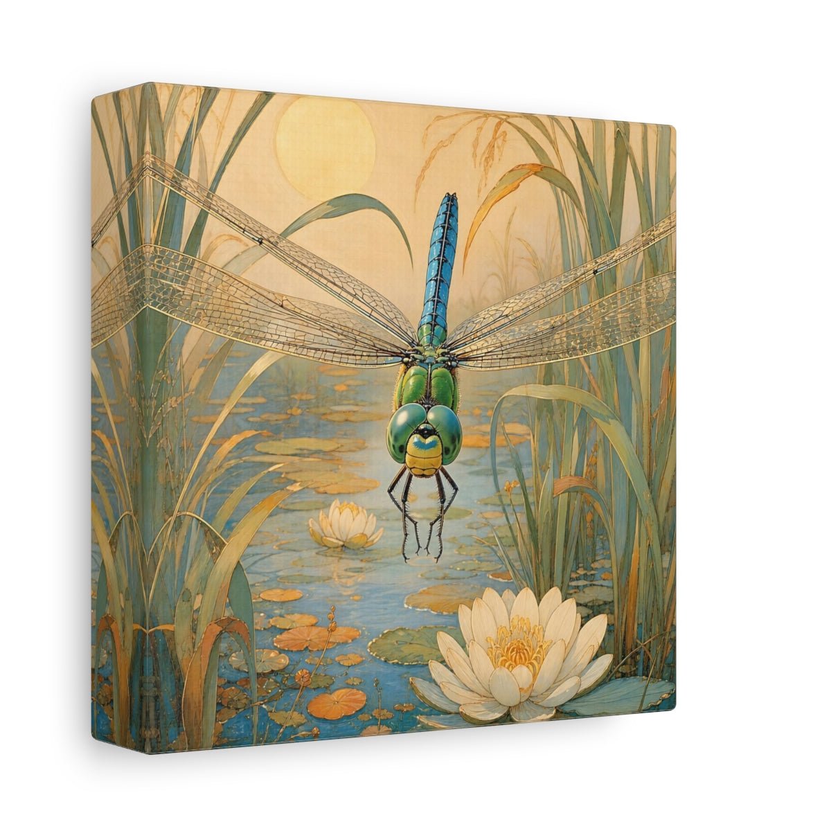 Nature Dragonfly Blue Pond Canvas Print – Art Nouveau Living Room, Above Console Table - YesArtYes