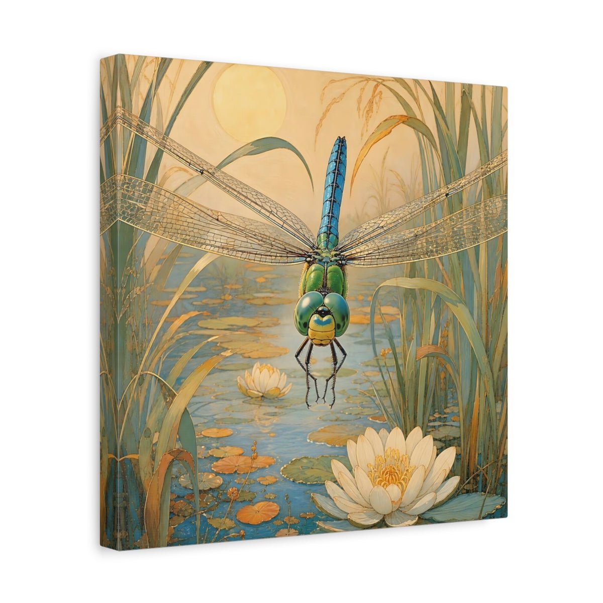 Nature Dragonfly Blue Pond Canvas Print – Art Nouveau Living Room, Above Console Table - YesArtYes
