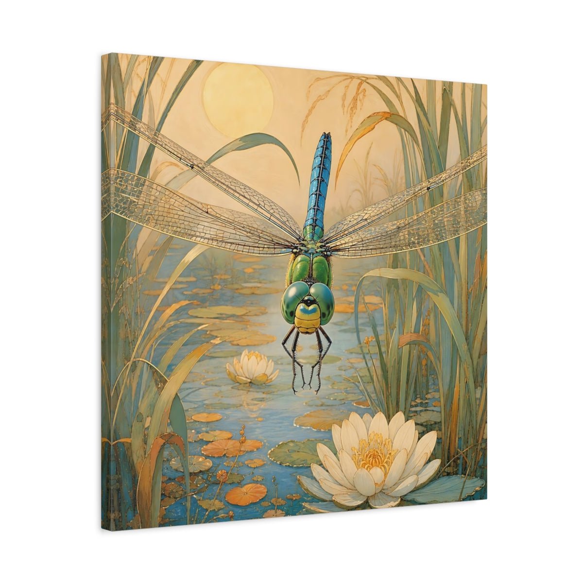 Nature Dragonfly Blue Pond Canvas Print – Art Nouveau Living Room, Above Console Table - YesArtYes