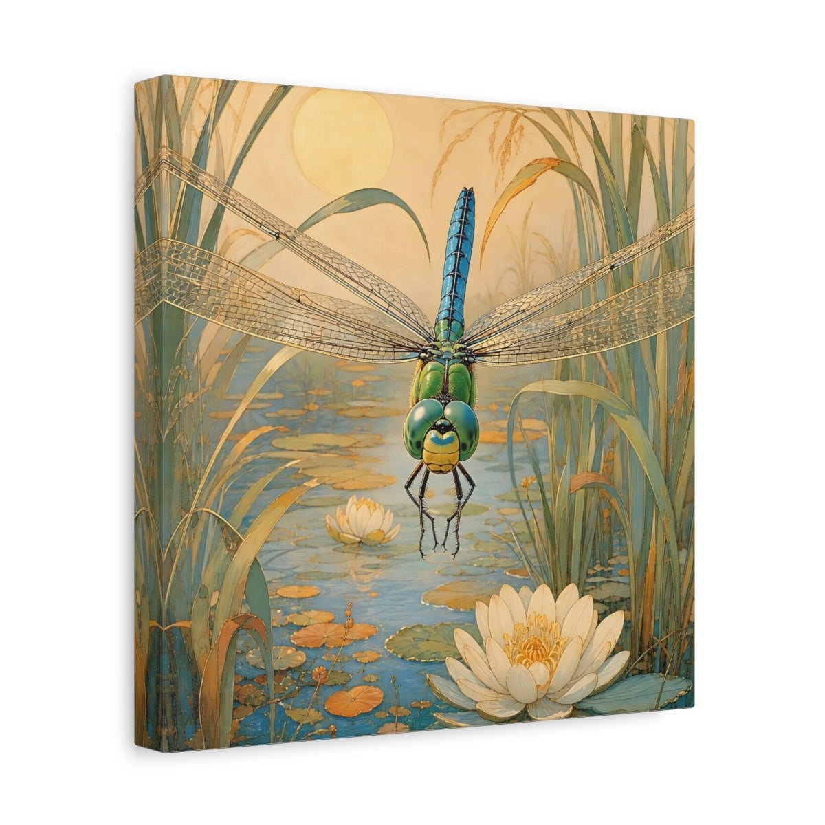 Nature Dragonfly Blue Pond Canvas Print – Art Nouveau Living Room, Above Console Table - YesArtYes