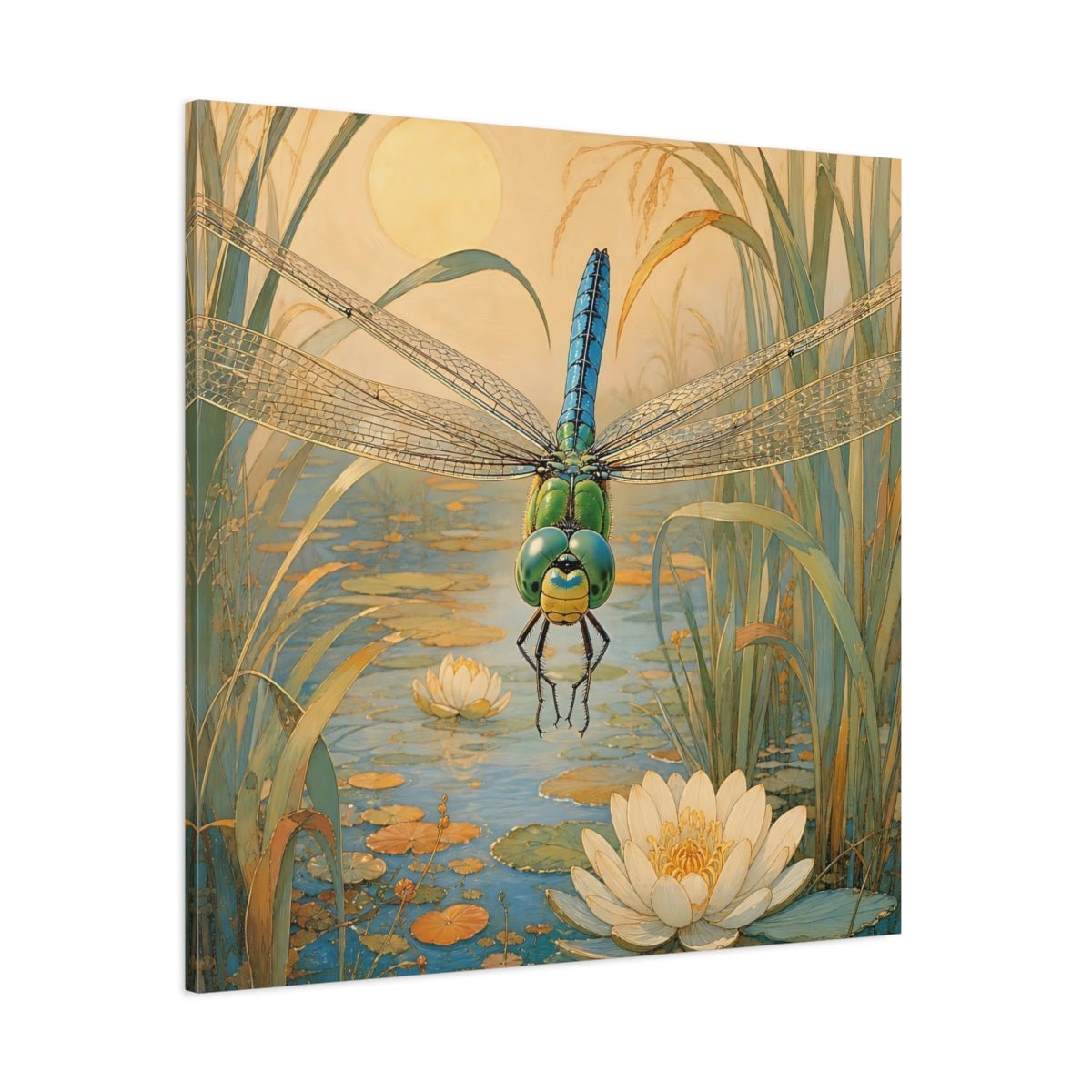 Nature Dragonfly Blue Pond Canvas Print – Art Nouveau Living Room, Above Console Table - YesArtYes