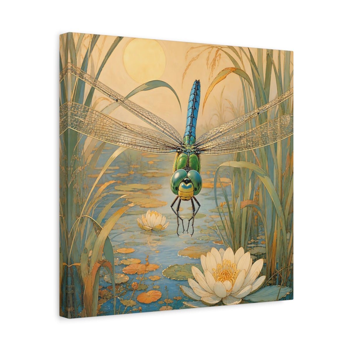 Nature Dragonfly Blue Pond Canvas Print – Art Nouveau Living Room, Above Console Table - YesArtYes