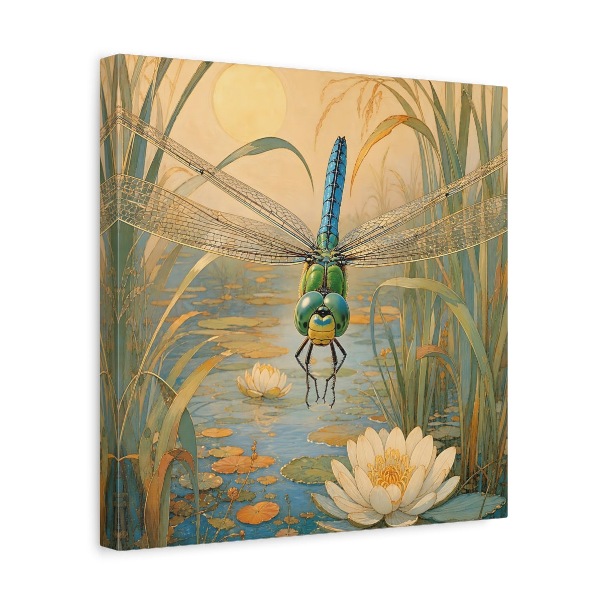 Side Mockup 7. Nature Dragonfly Blue Dragonfly Pond shown as canvas print