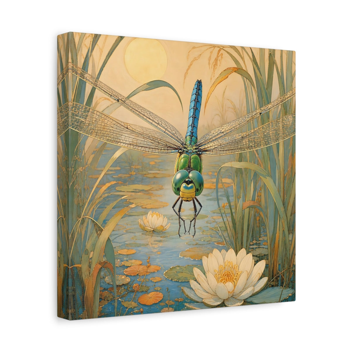 Side Mockup 8. Nature Dragonfly Blue Dragonfly Pond shown as canvas print