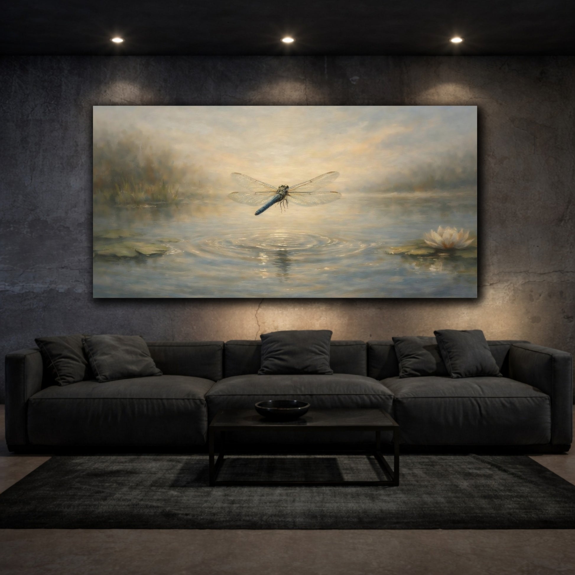 Mockup 2. Nature Dragonfly Dragonfly Pond shown as stretched canvas wall art