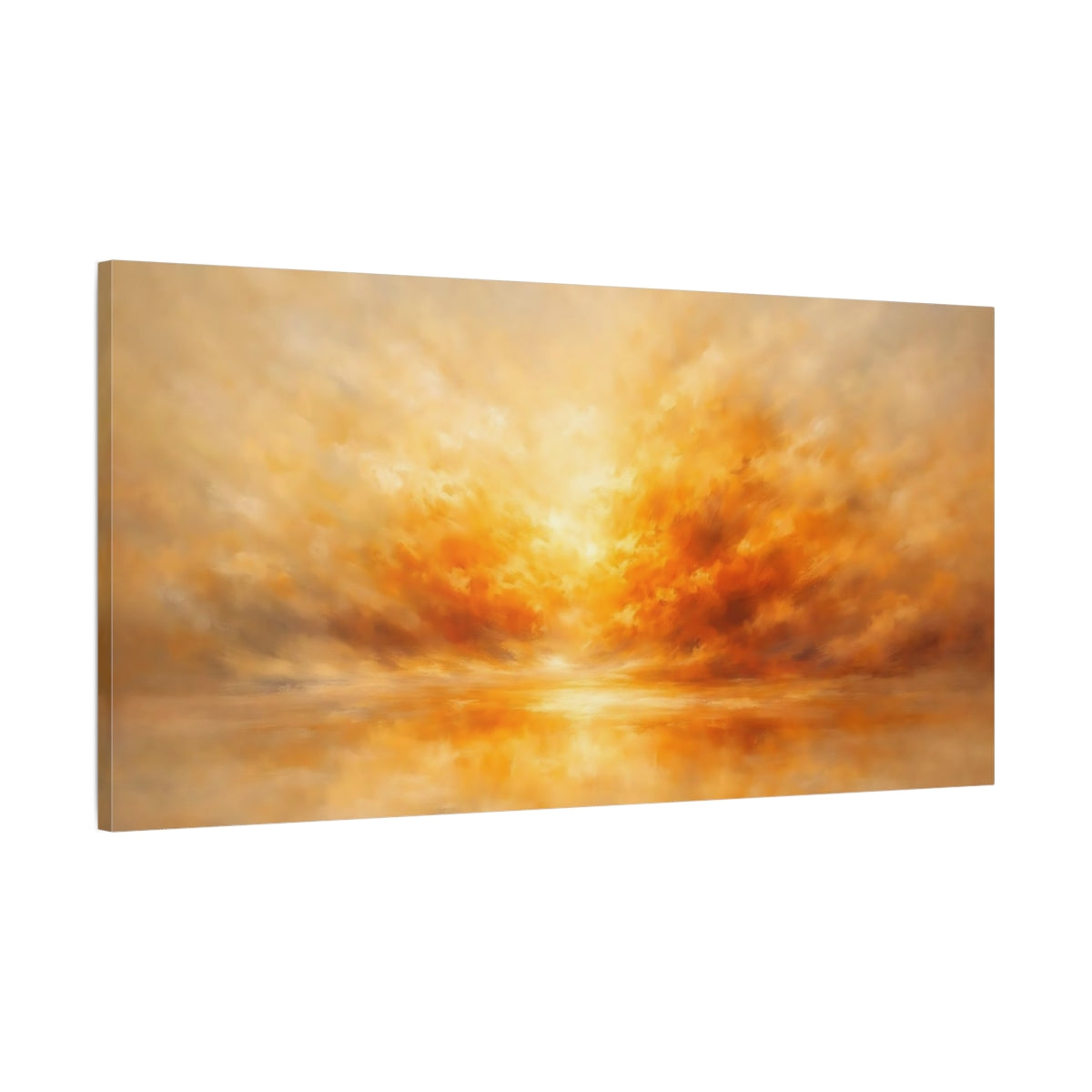 Side Mockup 1. Nature Dramatic Sky Orange Gold Art shown as stretched canvas wall art