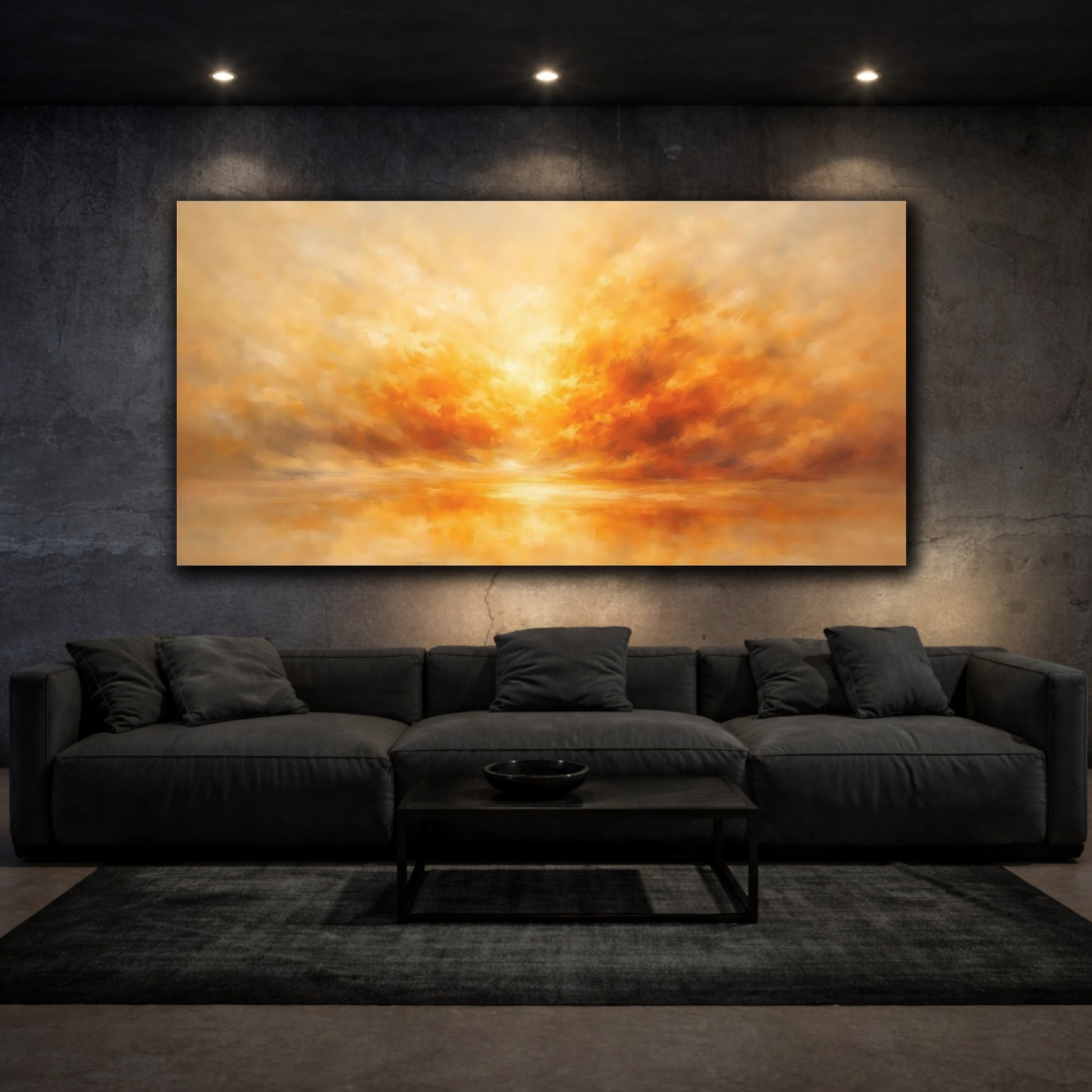 Mockup 2. Nature Dramatic Sky Orange Gold Art shown as stretched canvas wall art