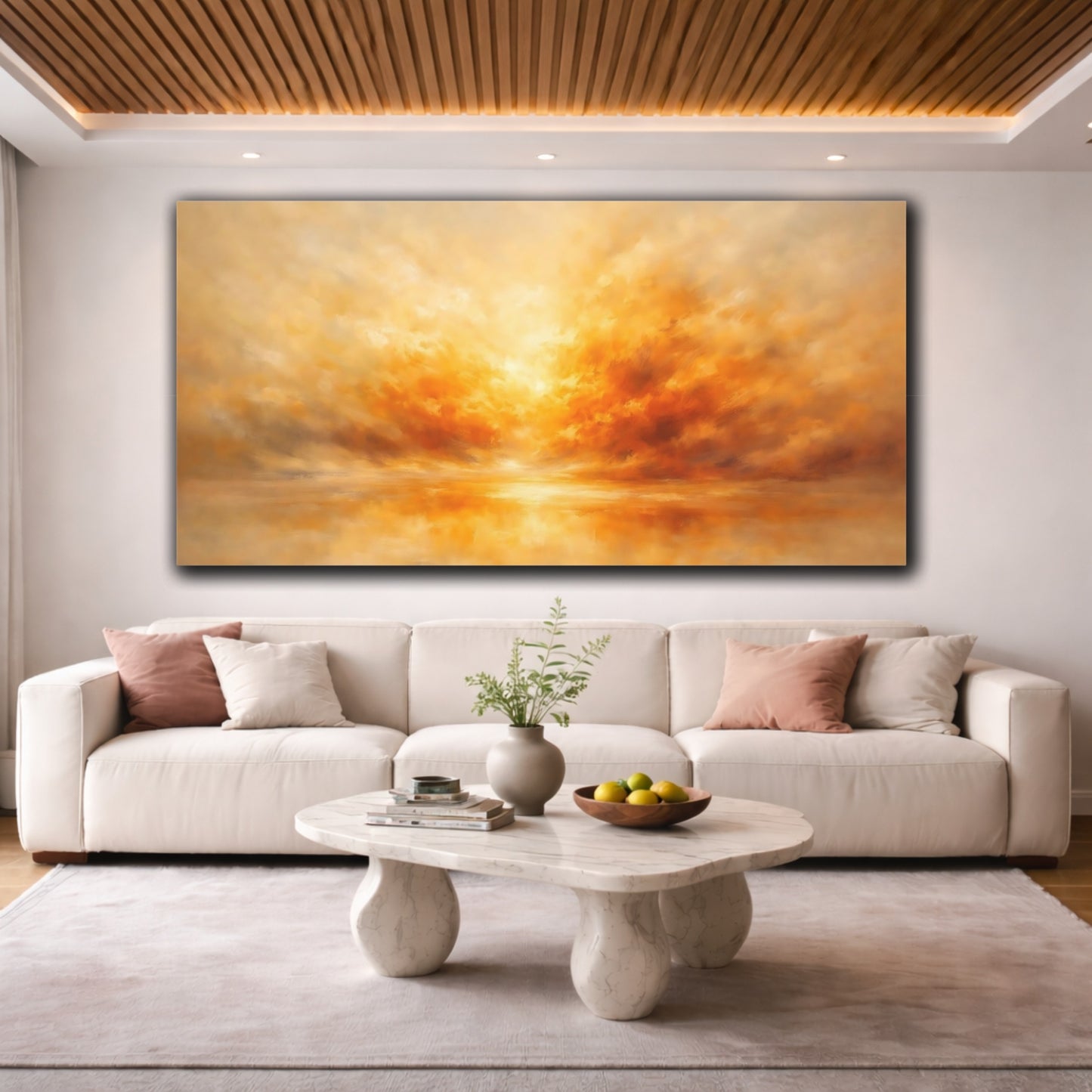 Mockup 3. Nature Dramatic Sky Orange Gold Art shown as stretched canvas wall art