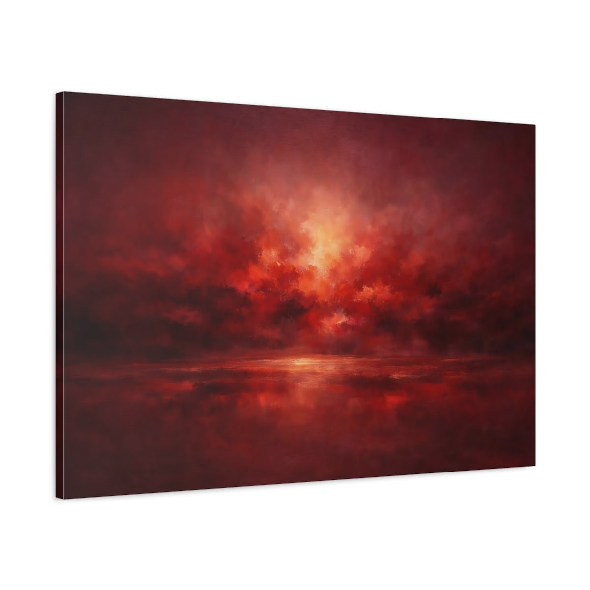Side Mockup 1. Nature Dramatic Sky Red And Orange shown as stretched canvas wall art