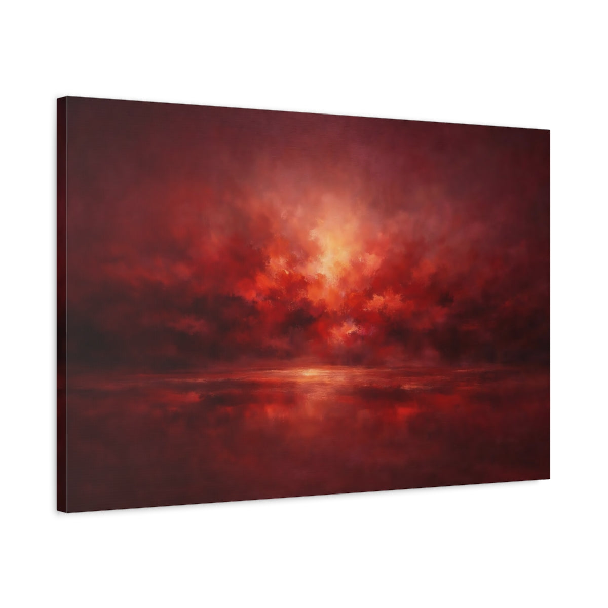 Side Mockup 2. Nature Dramatic Sky Red And Orange shown as stretched canvas wall art