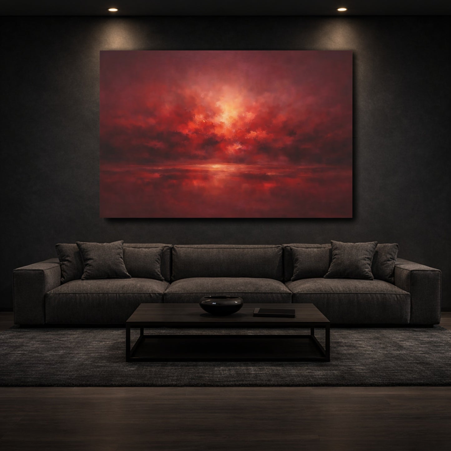 Mockup 2. Nature Dramatic Sky Red And Orange shown as stretched canvas wall art