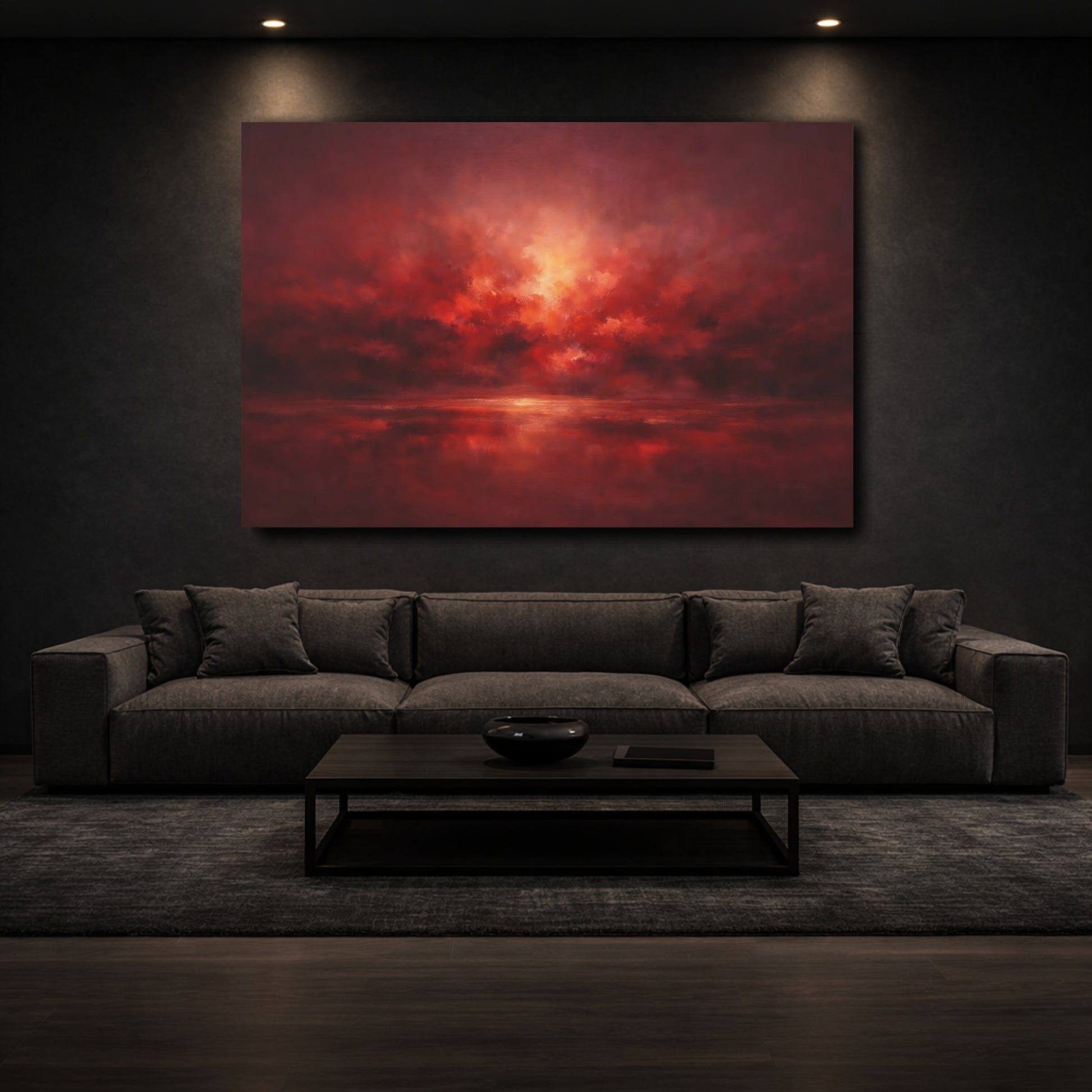 Mockup 2. Nature Dramatic Sky Red And Orange shown as stretched canvas wall art