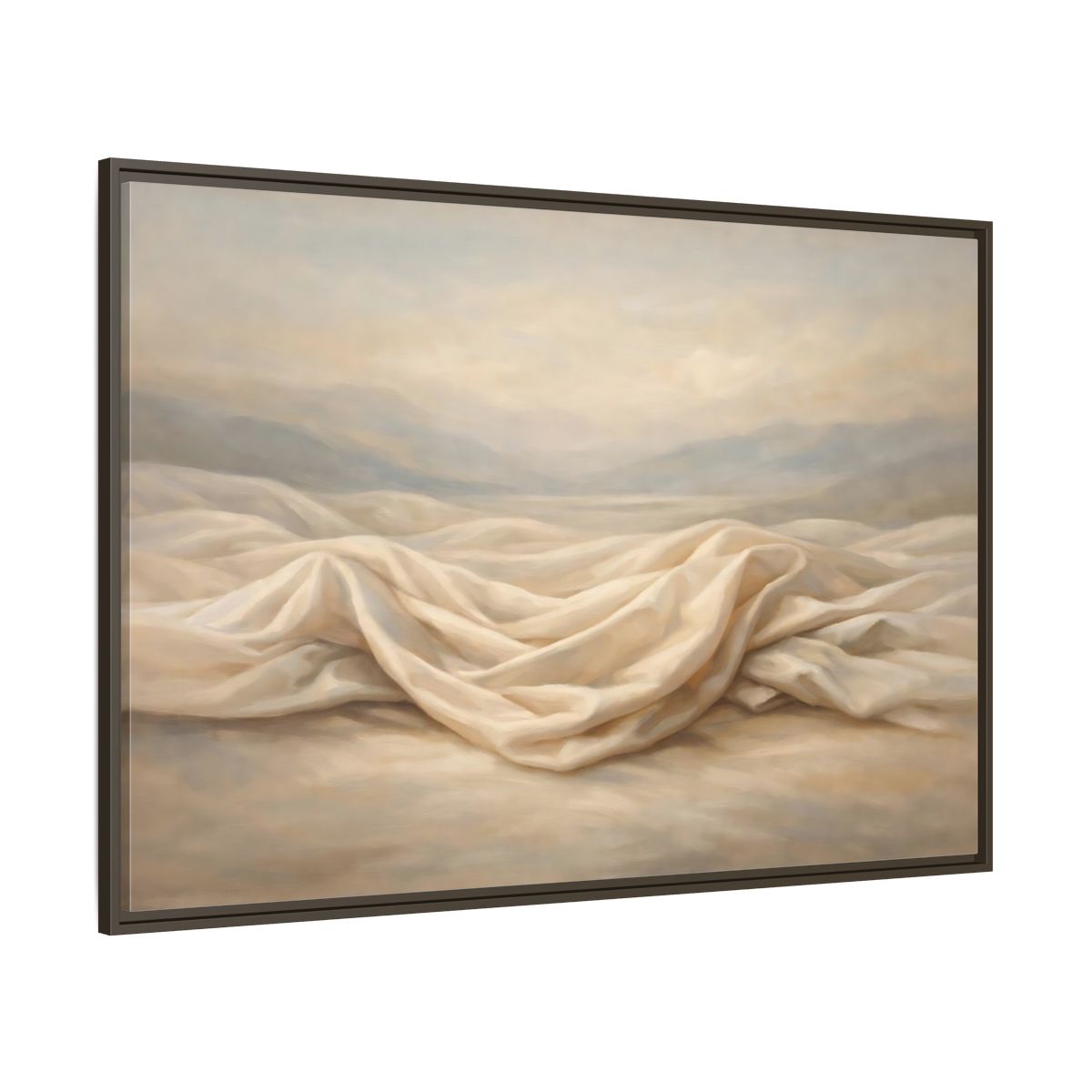 Main Mockup. Nature Draped Fabric Cream And Beige shown as stretched canvas wall art