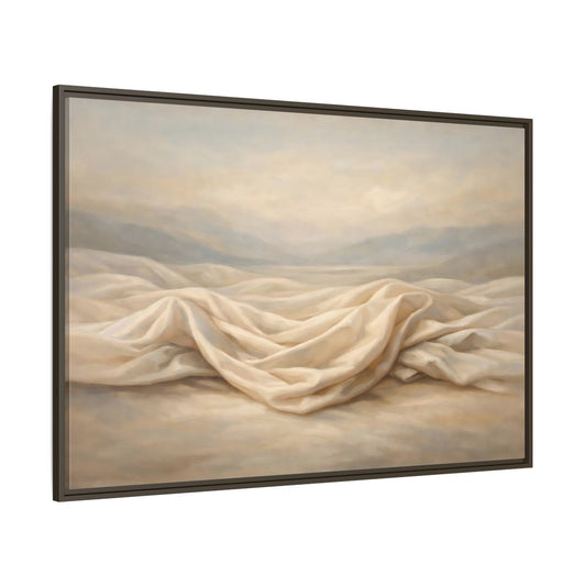 Main Mockup. Nature Draped Fabric Cream And Beige shown as stretched canvas wall art