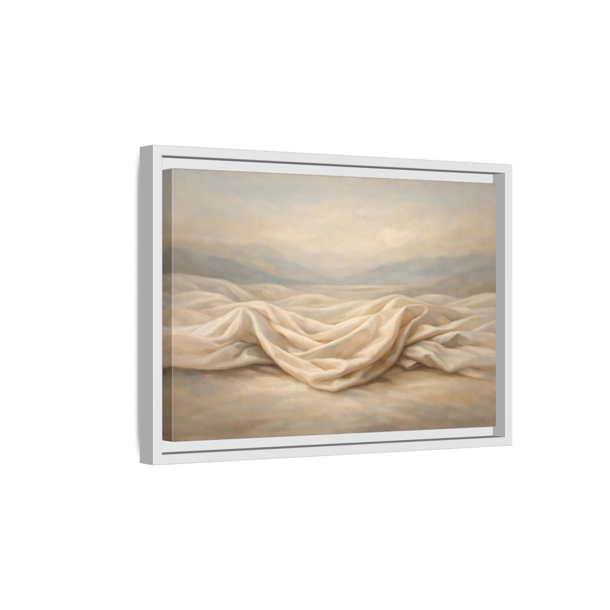 Side Mockup 4. Nature Draped Fabric Cream And Beige shown as stretched canvas wall art