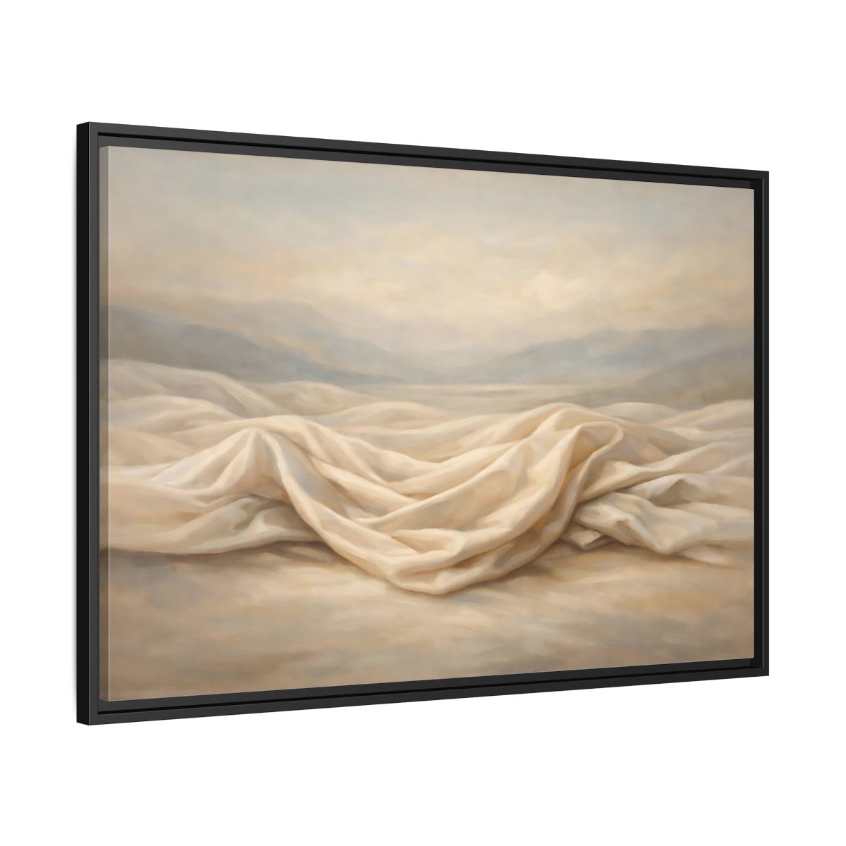 Side Mockup 13. Nature Draped Fabric Cream And Beige shown as stretched canvas wall art