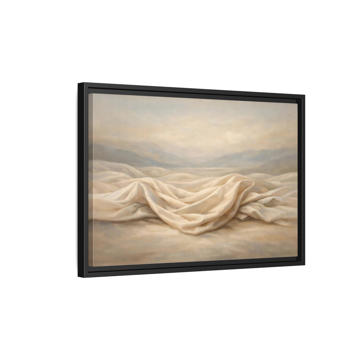 Side Mockup 3. Nature Draped Fabric Cream And Beige shown as stretched canvas wall art