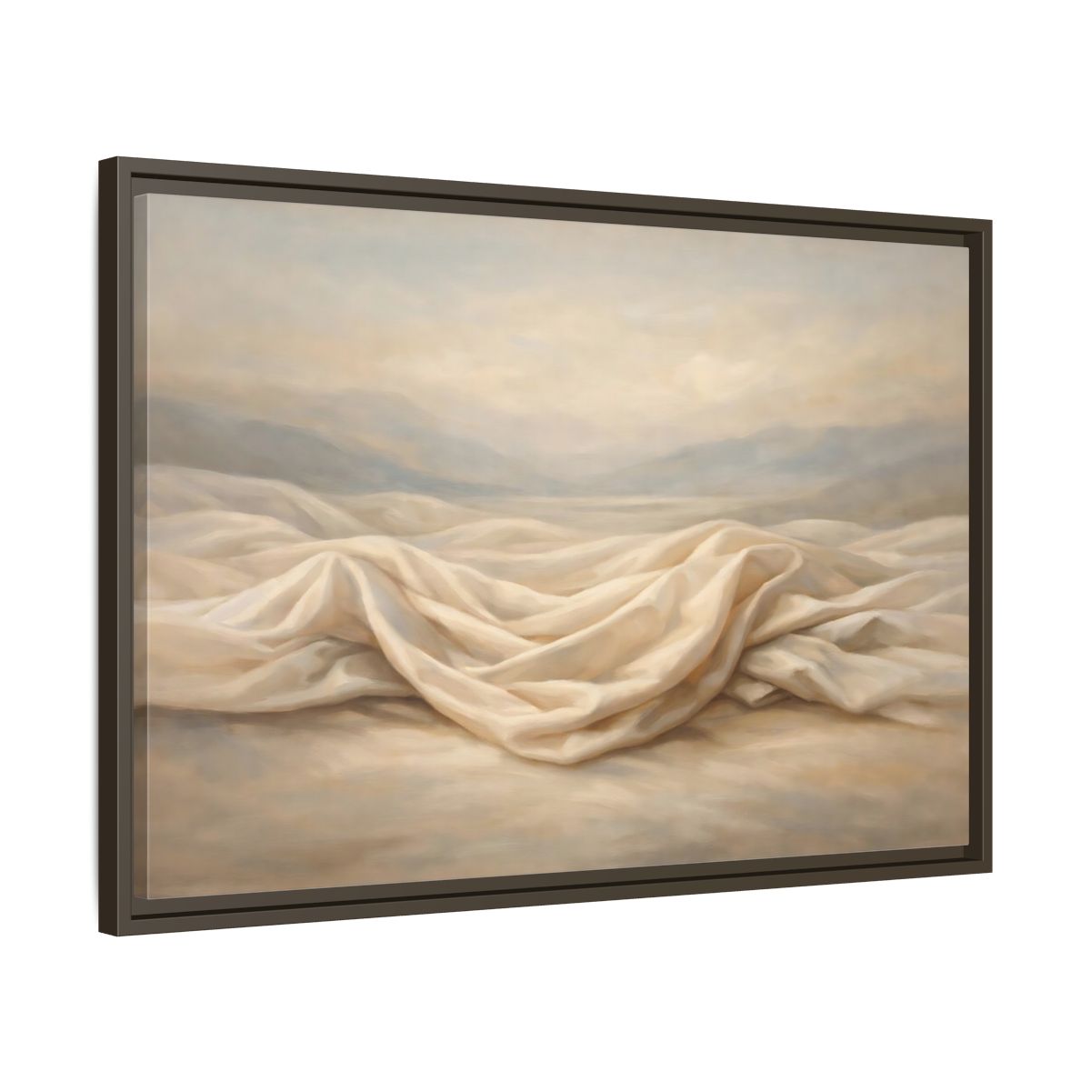 Side Mockup 11. Nature Draped Fabric Cream And Beige shown as stretched canvas wall art