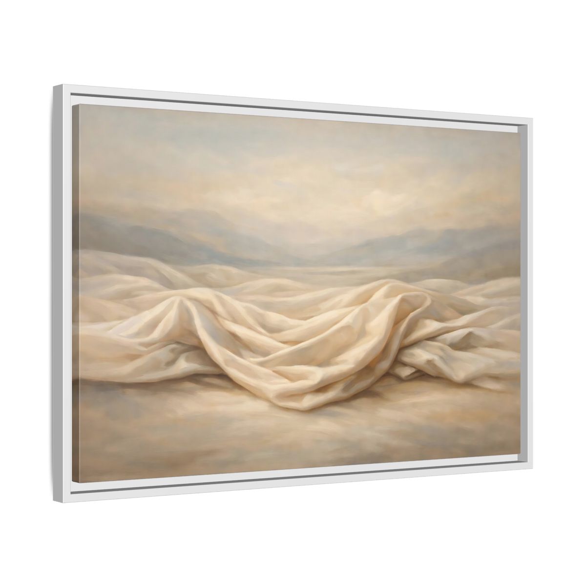 Side Mockup 10. Nature Draped Fabric Cream And Beige shown as stretched canvas wall art