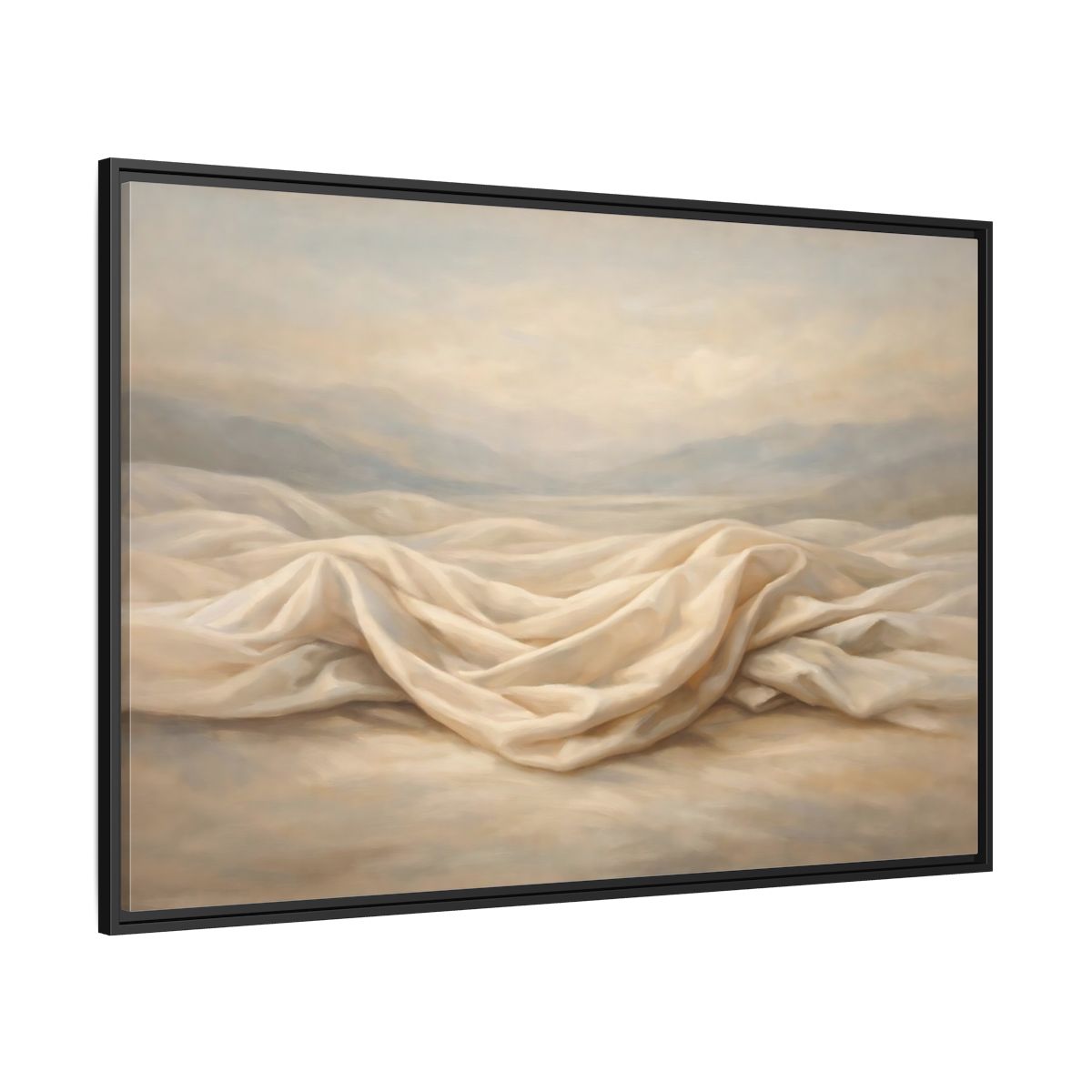 Side Mockup 12. Nature Draped Fabric Cream And Beige shown as stretched canvas wall art