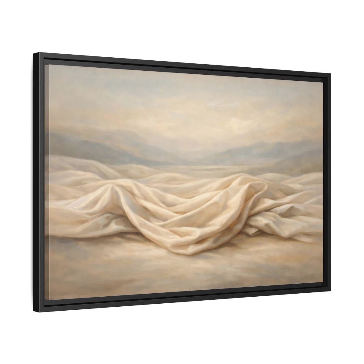 Side Mockup 14. Nature Draped Fabric Cream And Beige shown as stretched canvas wall art