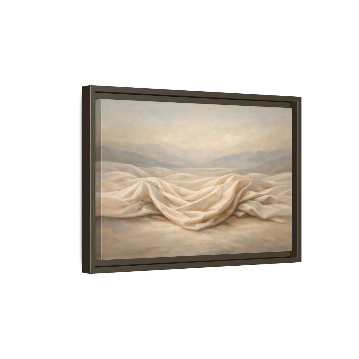 Side Mockup 5. Nature Draped Fabric Cream And Beige shown as stretched canvas wall art