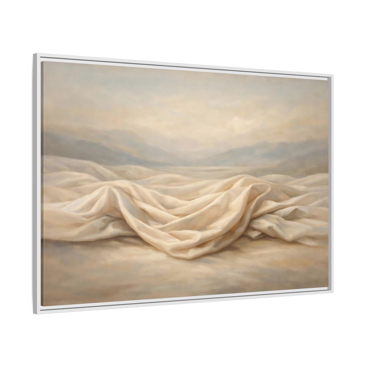 Side Mockup 7. Nature Draped Fabric Cream And Beige shown as stretched canvas wall art