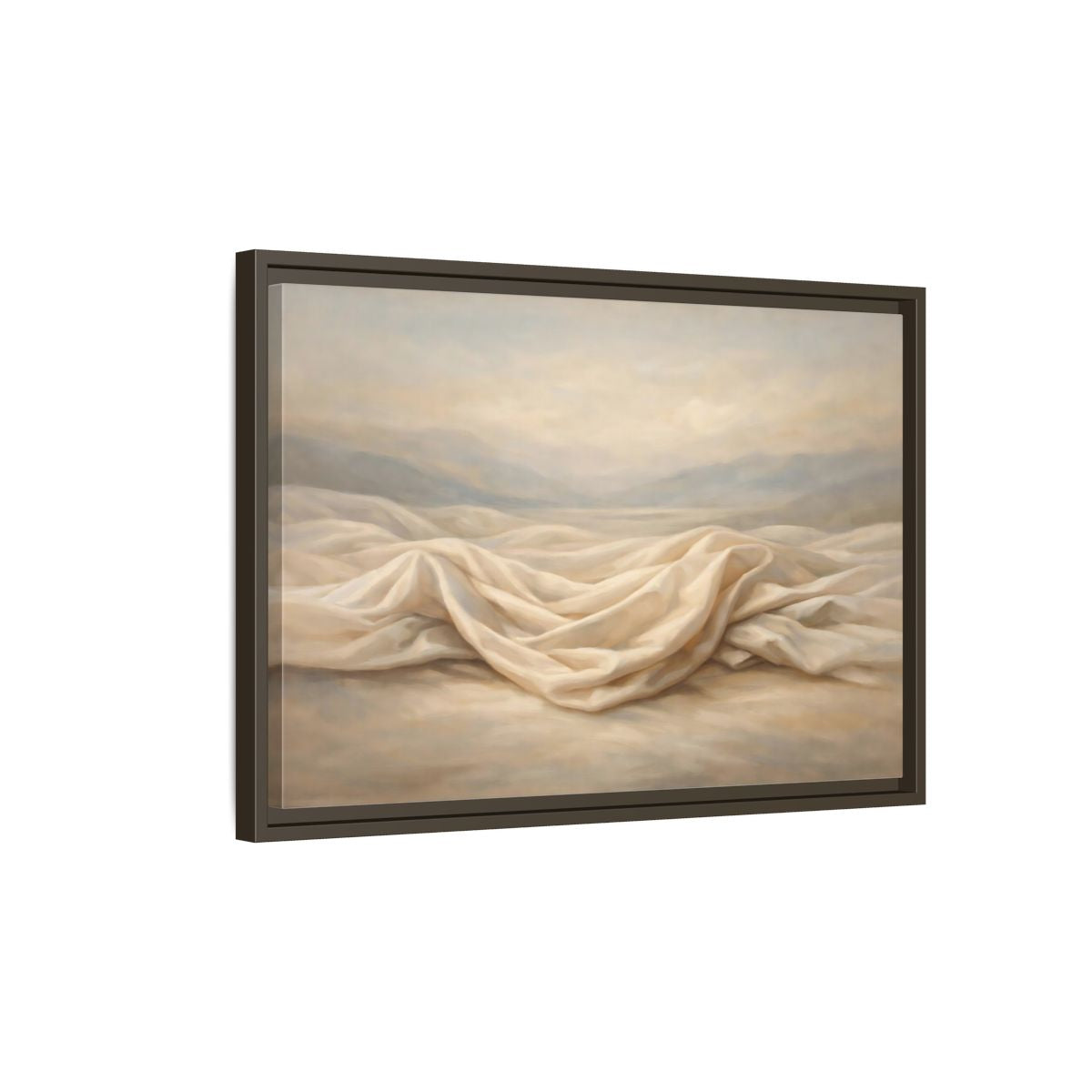 Side Mockup 2. Nature Draped Fabric Cream And Beige shown as stretched canvas wall art