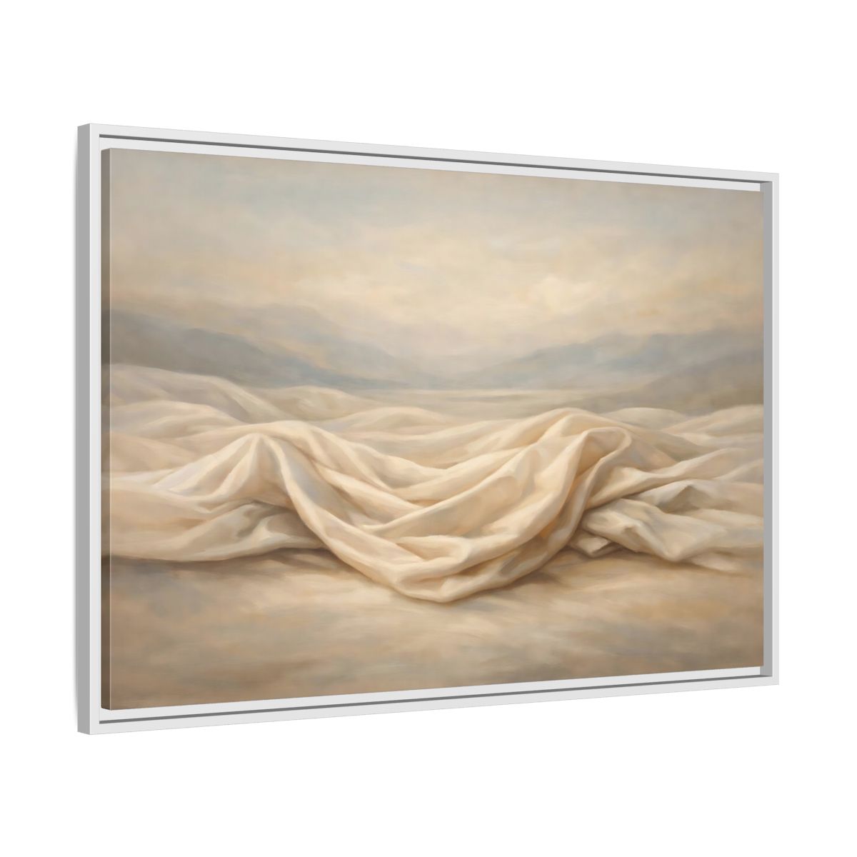 Side Mockup 8. Nature Draped Fabric Cream And Beige shown as stretched canvas wall art