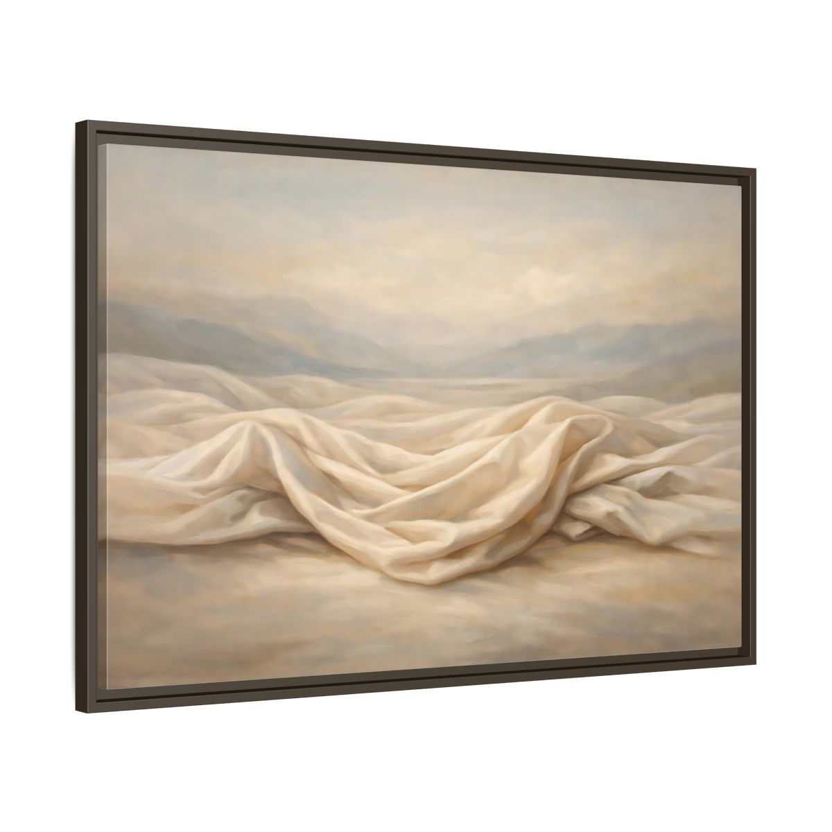 Side Mockup 9. Nature Draped Fabric Cream And Beige shown as stretched canvas wall art