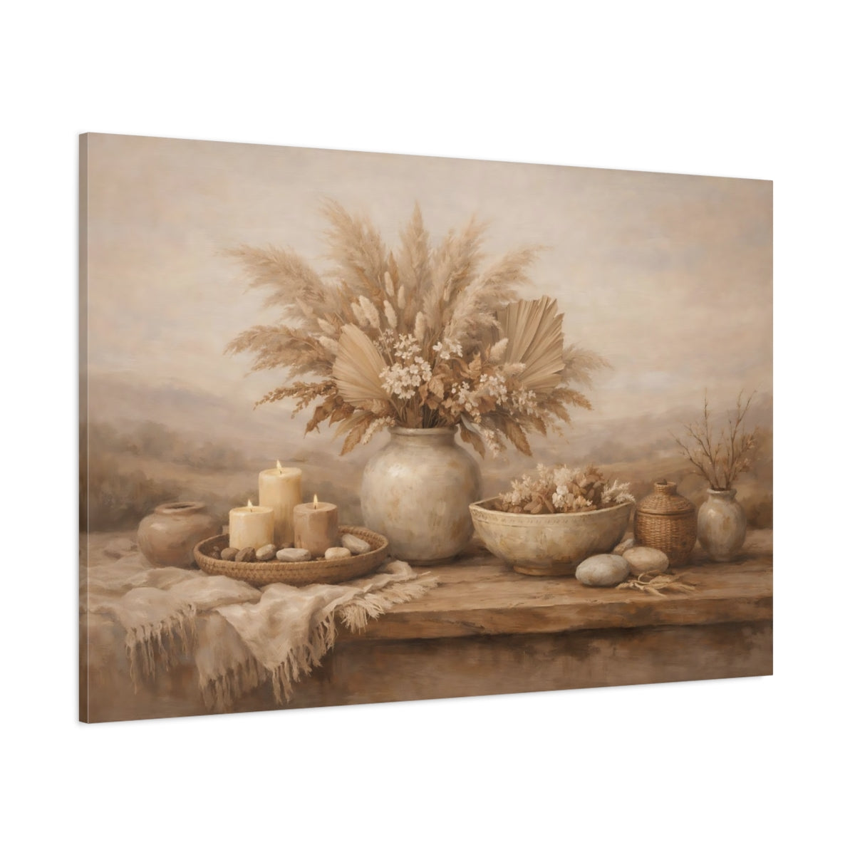 Main Mockup. Nature Dried Botanicals Brown And Beige shown as stretched canvas wall art