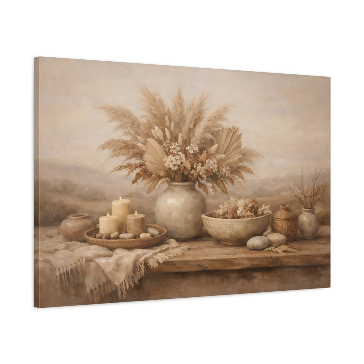 Side Mockup 1. Nature Dried Botanicals Brown And Beige shown as stretched canvas wall art