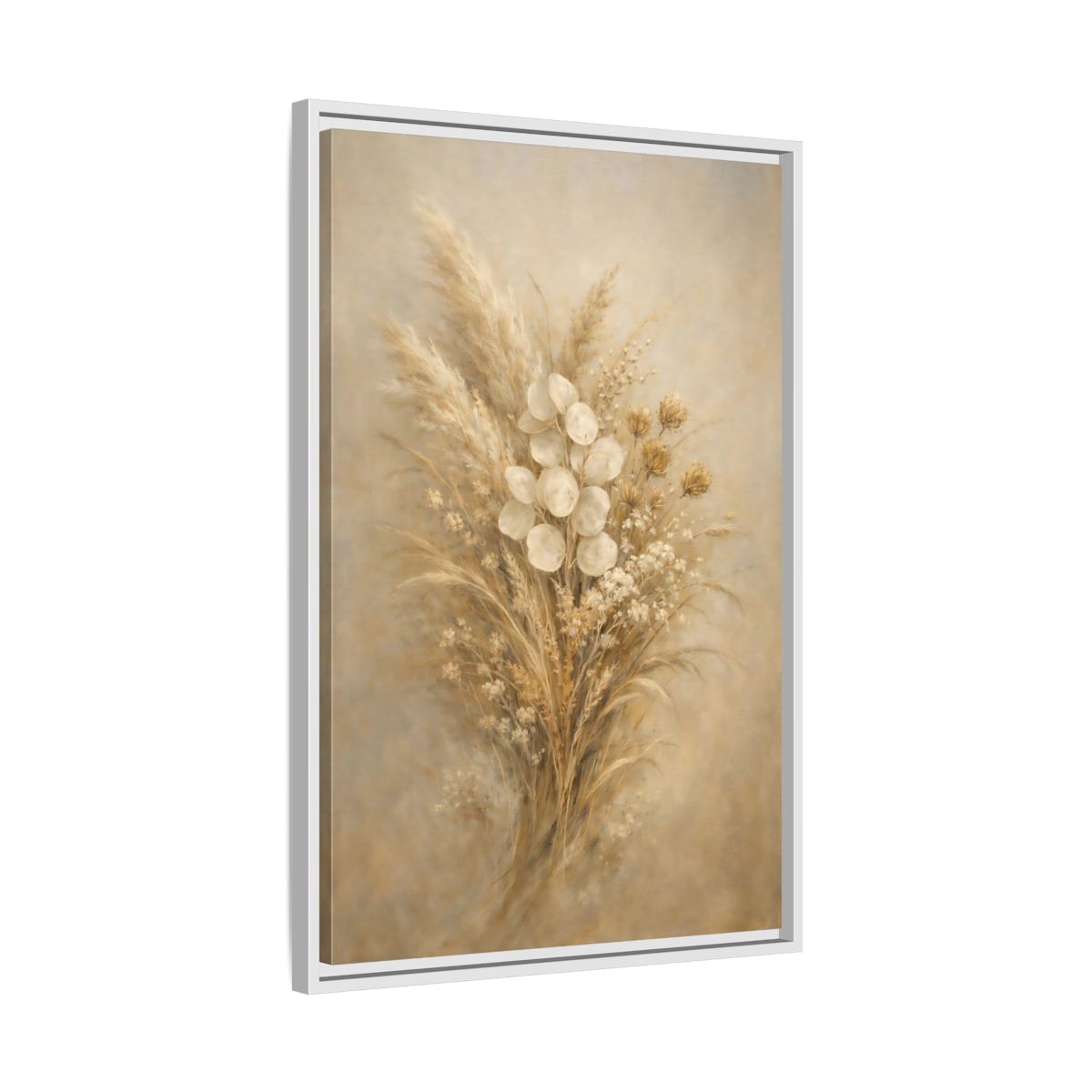 Side Mockup 11. Nature Dried Botanicals Brown And Beige shown as stretched canvas wall art