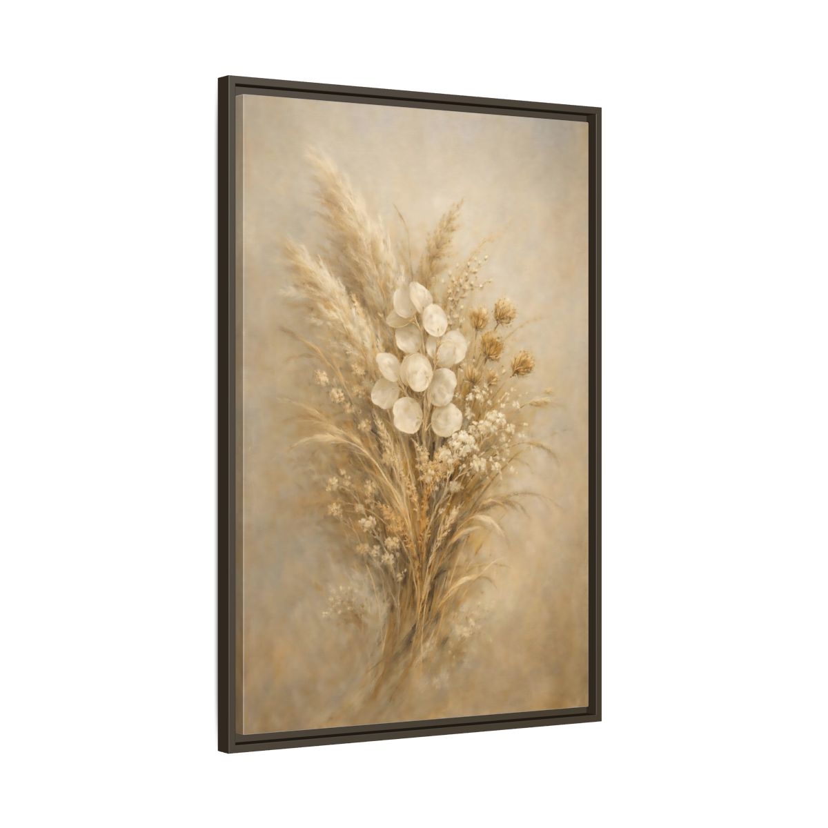 Side Mockup 10. Nature Dried Botanicals Brown And Beige shown as stretched canvas wall art