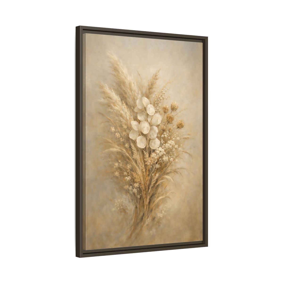 Side Mockup 12. Nature Dried Botanicals Brown And Beige shown as stretched canvas wall art
