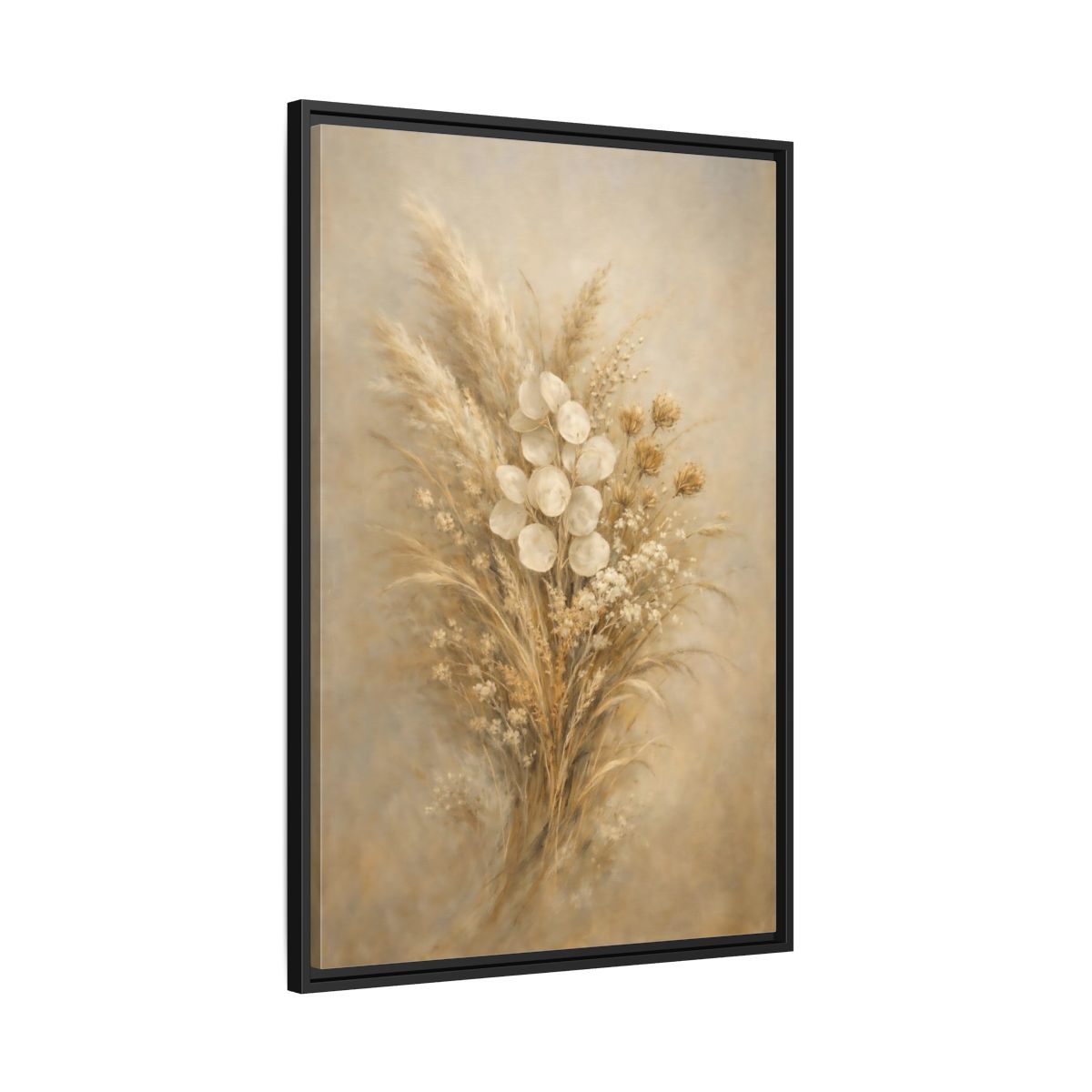 Side Mockup 13. Nature Dried Botanicals Brown And Beige shown as stretched canvas wall art