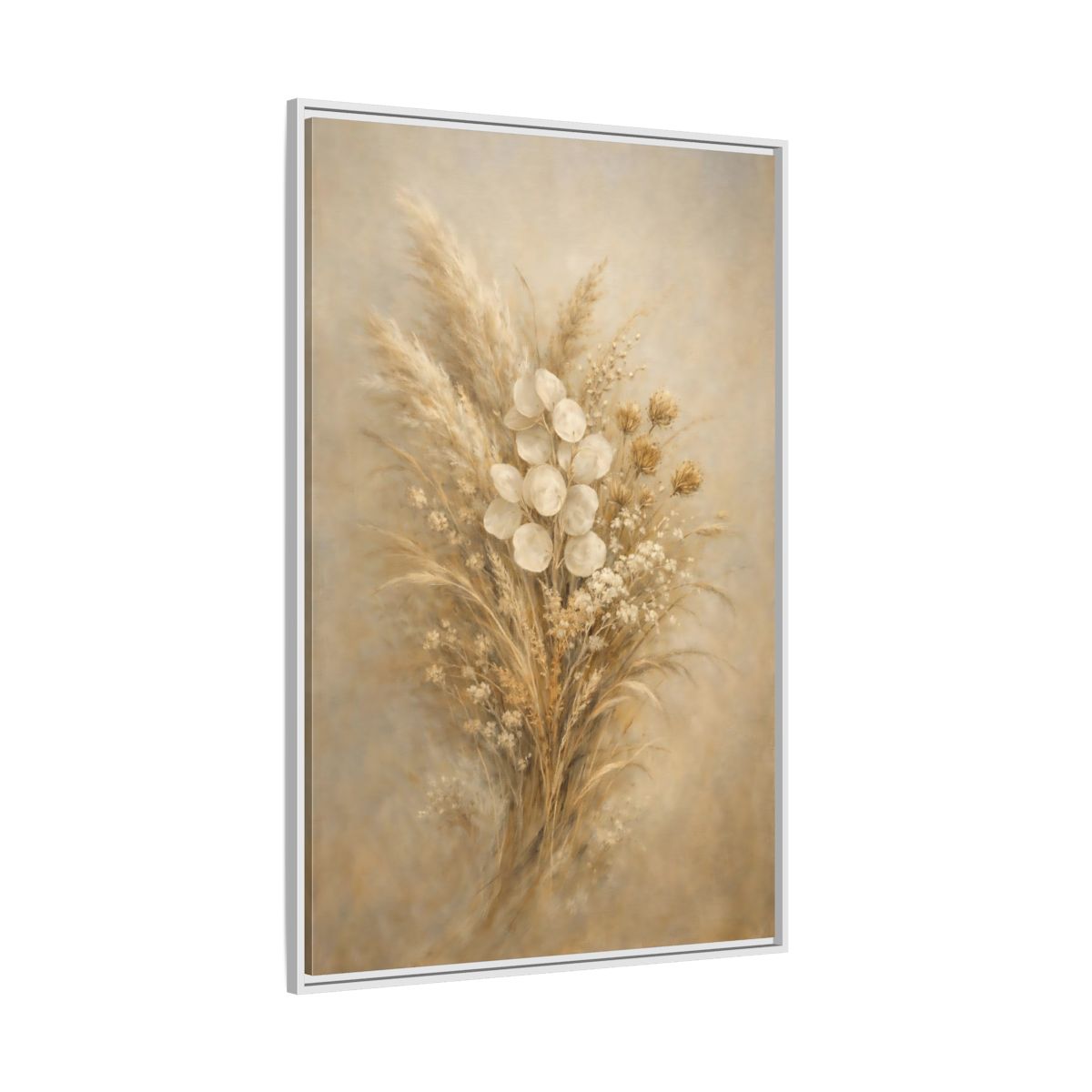 Side Mockup 7. Nature Dried Botanicals Brown And Beige shown as stretched canvas wall art