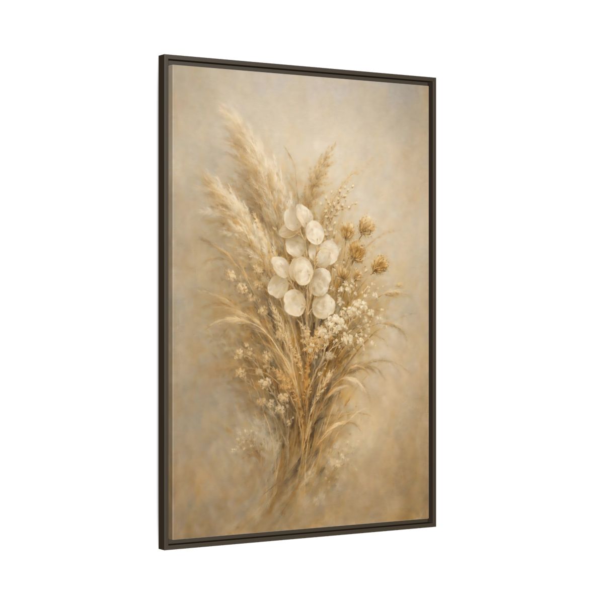 Side Mockup 8. Nature Dried Botanicals Brown And Beige shown as stretched canvas wall art