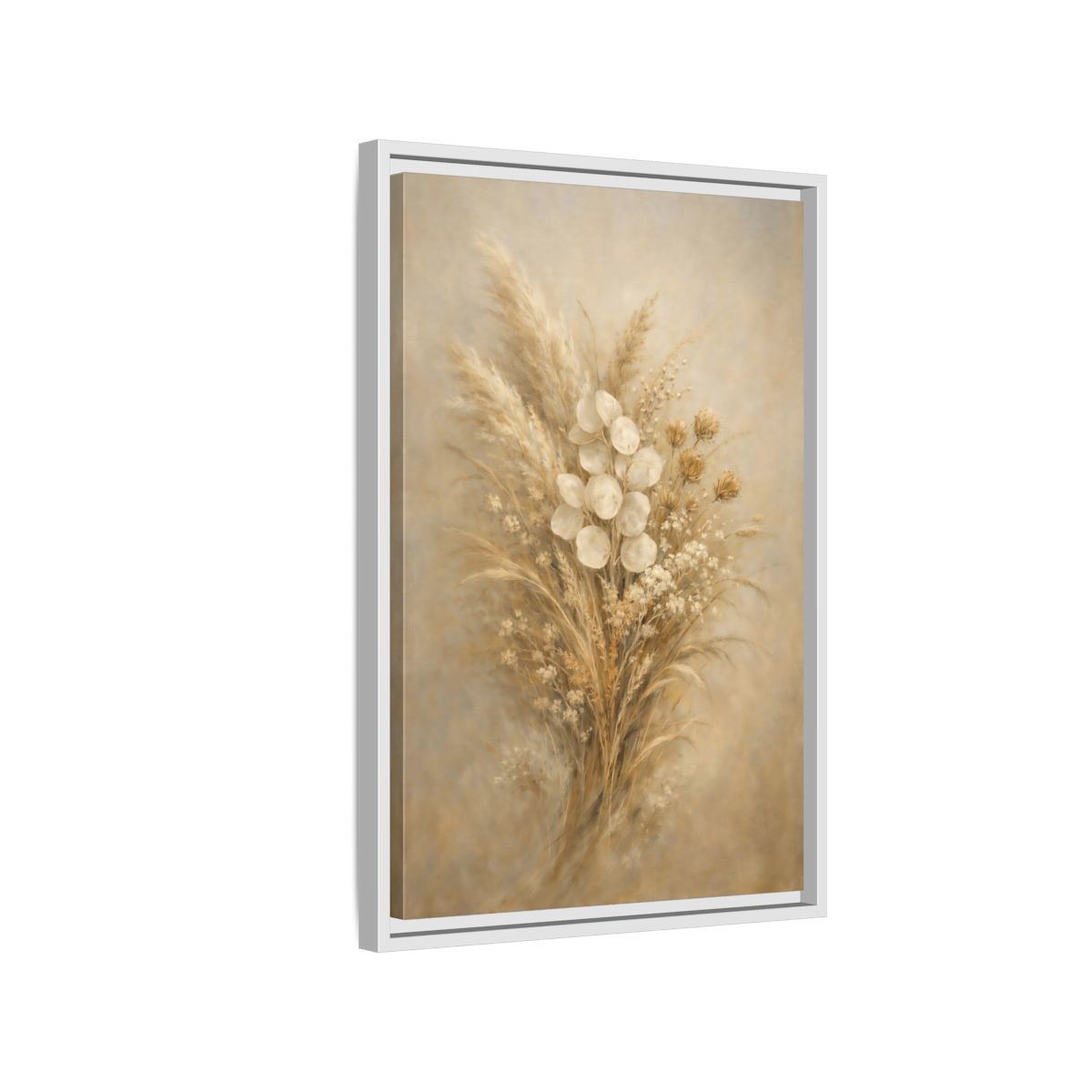 Side Mockup 1. Nature Dried Botanicals Brown And Beige shown as stretched canvas wall art
