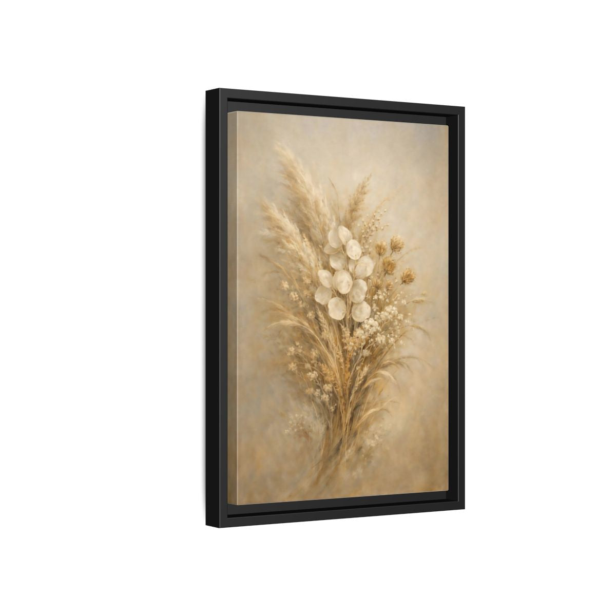 Side Mockup 6. Nature Dried Botanicals Brown And Beige shown as stretched canvas wall art