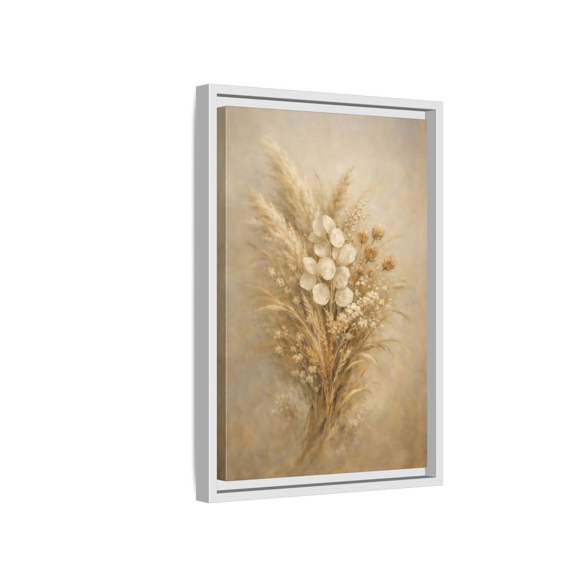 Side Mockup 4. Nature Dried Botanicals Brown And Beige shown as stretched canvas wall art